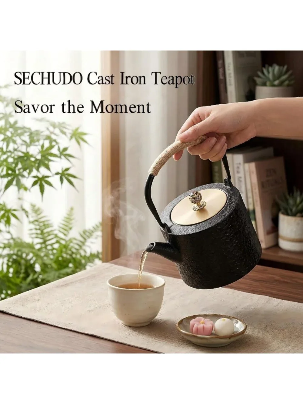 Black Cast Iron Kitchen Japanese Tetsubin Tea Pot 40.6oz Stovetop Tea Kettle